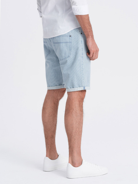 Ombre Clothing Světle modré pánské proužkované džínové kraťasy Ombre Clothing