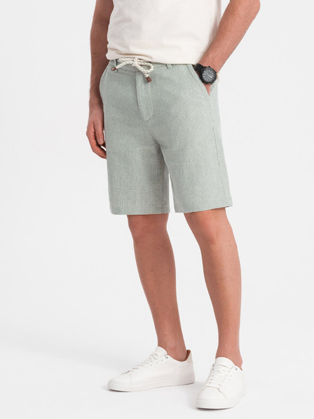 Ombre Clothing Světle zelené pánské kraťasy s příměsí lnu Ombre Clothing