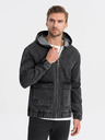 Ombre Clothing Černá pánská džínová bunda s kapucí Ombre Clothing