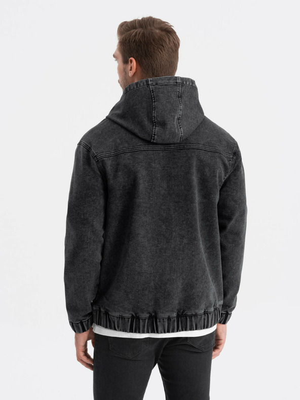 Ombre Clothing Černá pánská džínová bunda s kapucí Ombre Clothing