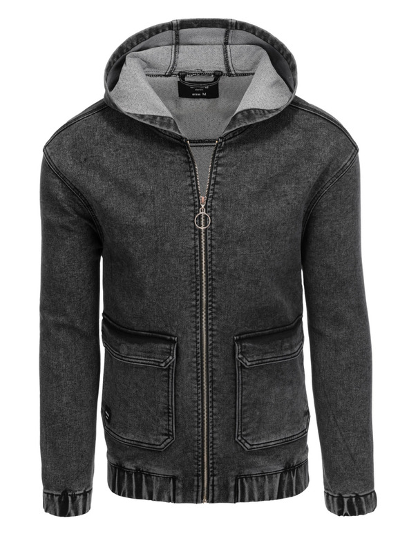 Ombre Clothing Černá pánská džínová bunda s kapucí Ombre Clothing