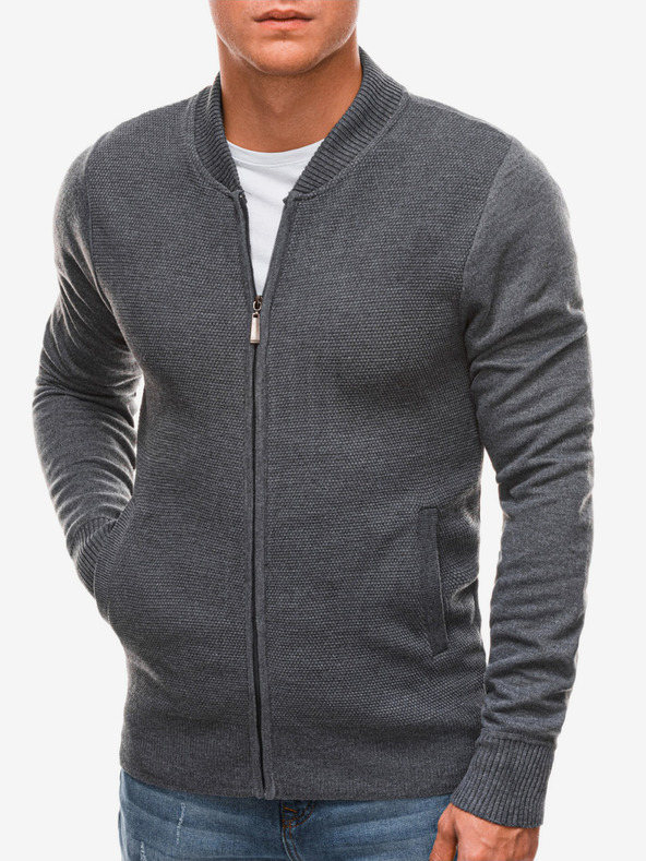 Edoti Šedý pánský kardigan na zip Edoti