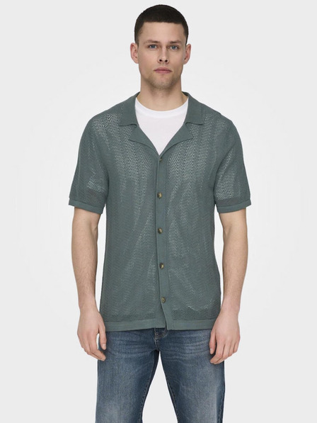 ONLY & SONS Zelená pánská úpletová košile ONLY & SONS Diego