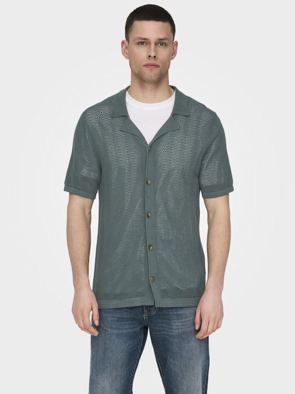 ONLY & SONS Zelená pánská úpletová košile ONLY & SONS Diego