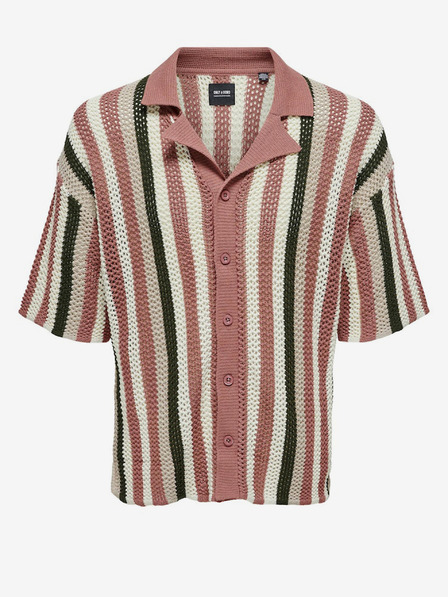 ONLY & SONS Starorůžová pánská pruhovaná úpletová košile ONLY & SONS Eliot