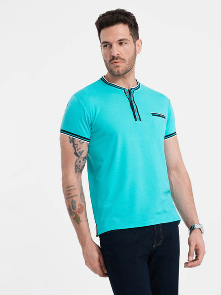 Ombre Clothing Tyrkysové pánské tričko s knoflíky Ombre Clothing