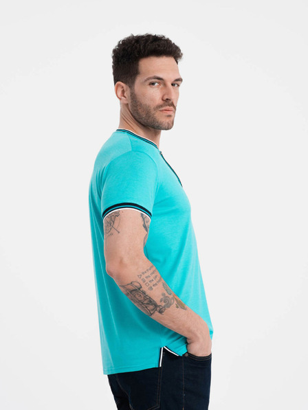 Ombre Clothing Tyrkysové pánské tričko s knoflíky Ombre Clothing