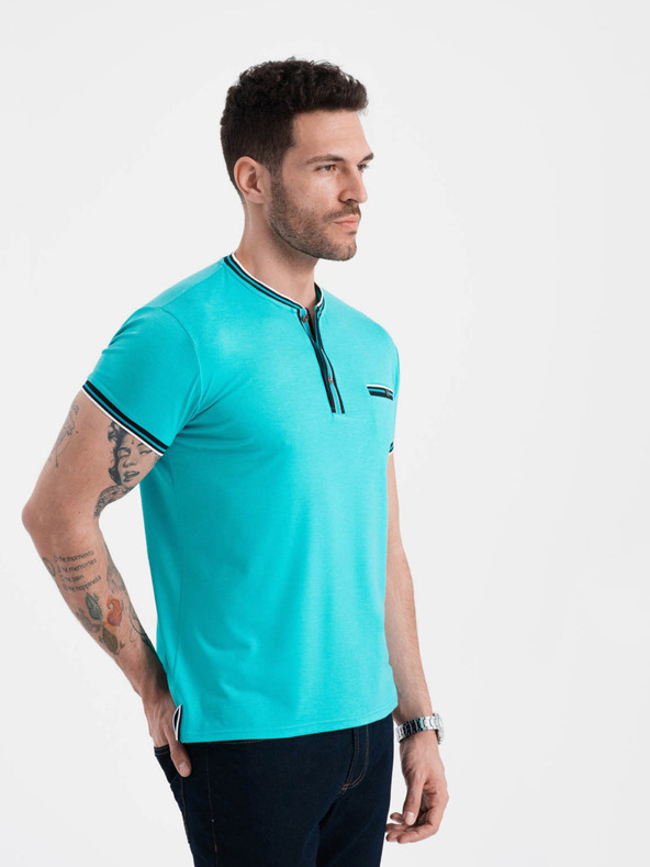 Ombre Clothing Tyrkysové pánské tričko s knoflíky Ombre Clothing