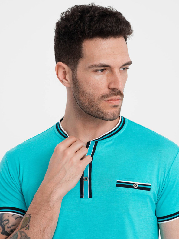 Ombre Clothing Tyrkysové pánské tričko s knoflíky Ombre Clothing