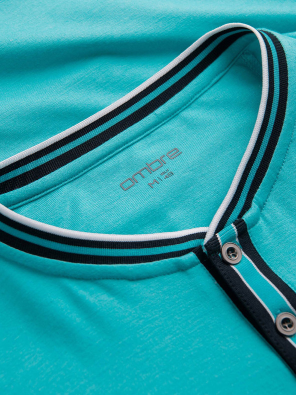 Ombre Clothing Tyrkysové pánské tričko s knoflíky Ombre Clothing