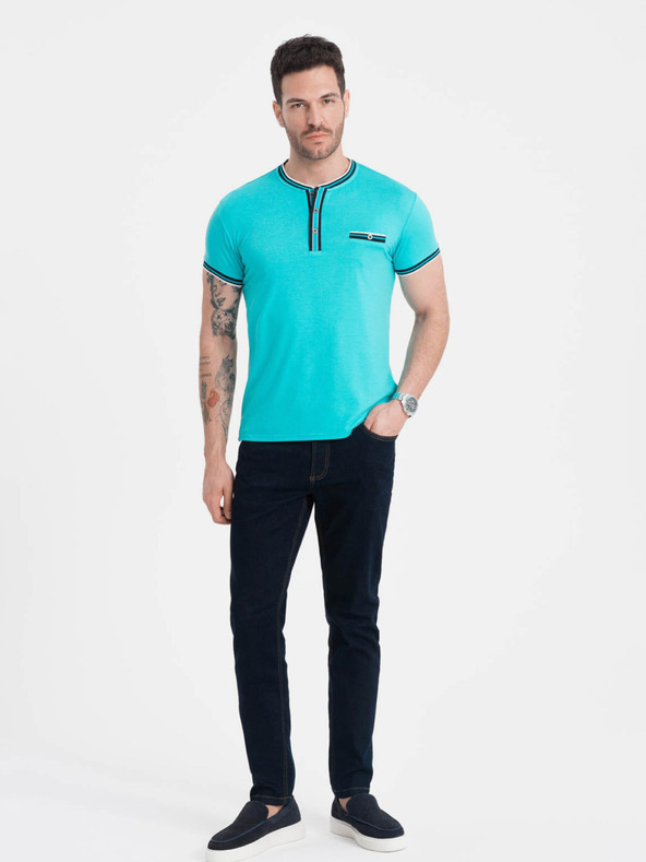 Ombre Clothing Tyrkysové pánské tričko s knoflíky Ombre Clothing