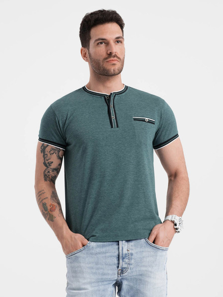 Ombre Clothing Tmavě zelené pánské tričko s knoflíky Ombre Clothing