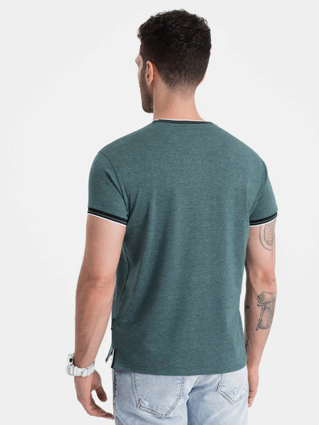 Ombre Clothing Tmavě zelené pánské tričko s knoflíky Ombre Clothing