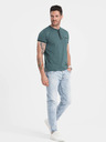 Ombre Clothing Tmavě zelené pánské tričko s knoflíky Ombre Clothing