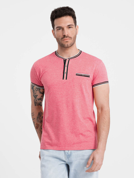 Ombre Clothing Starorůžové pánské tričko s knoflíky Ombre Clothing