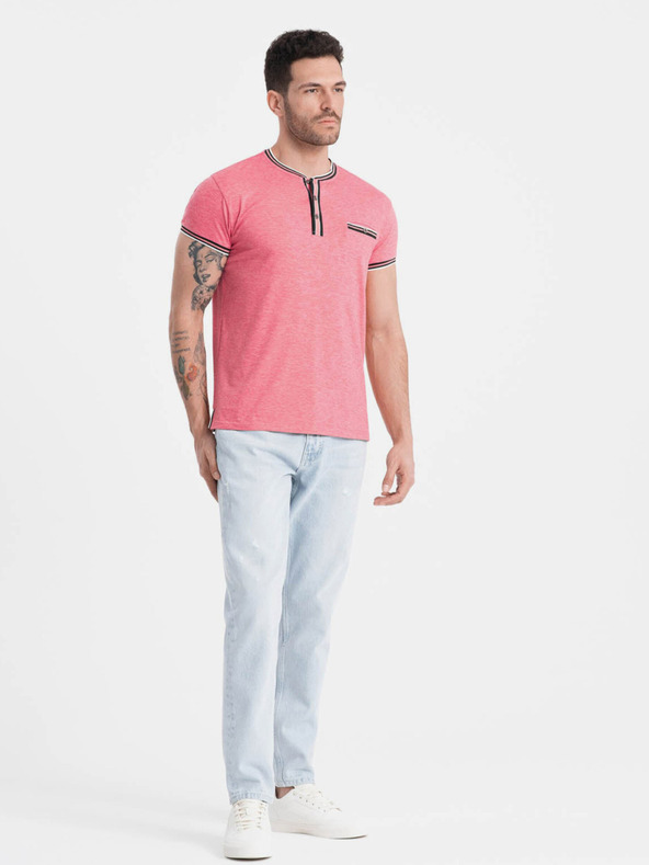 Ombre Clothing Starorůžové pánské tričko s knoflíky Ombre Clothing