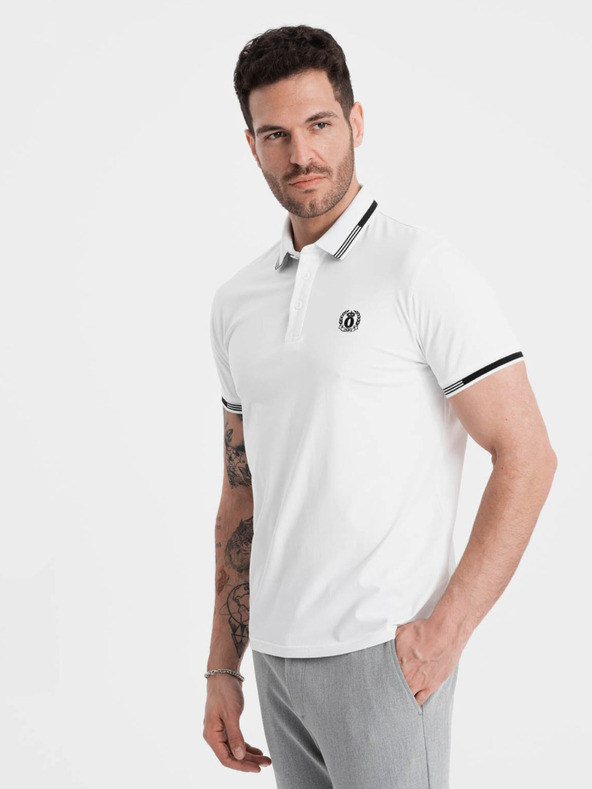 Ombre Clothing Bílé pánské polo tričko Ombre Clothing