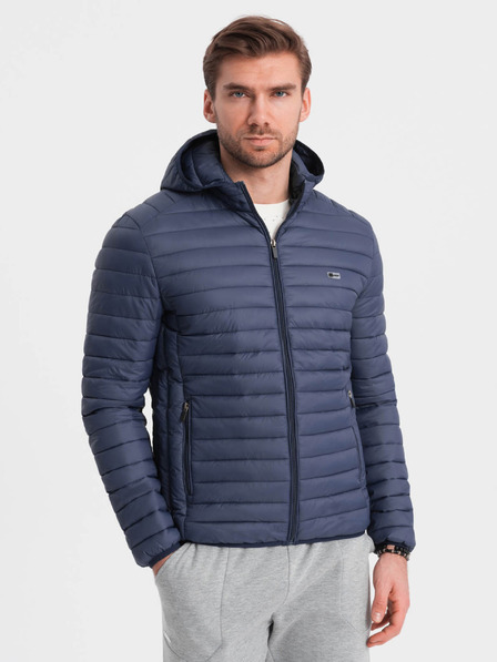 Ombre Clothing Tmavě modrá pánská lehká prošívaná bunda Ombre Clothing