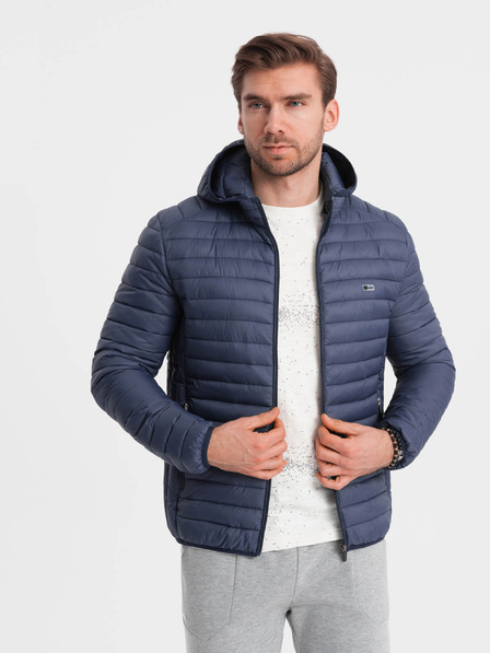 Ombre Clothing Tmavě modrá pánská lehká prošívaná bunda Ombre Clothing