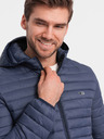 Ombre Clothing Tmavě modrá pánská lehká prošívaná bunda Ombre Clothing