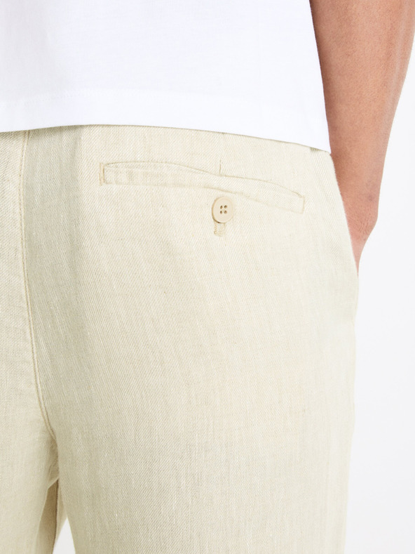 Celio Béžové pánské lněné kalhoty Celio Dolinus