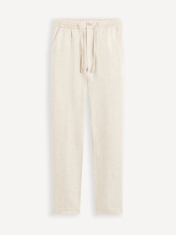 Celio Béžové pánské lněné kalhoty Celio Dolinus