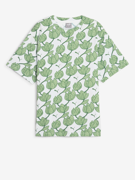 Puma Bílo-zelené dámské vzorované tričko Puma ESS+ Blossom AOP Tee