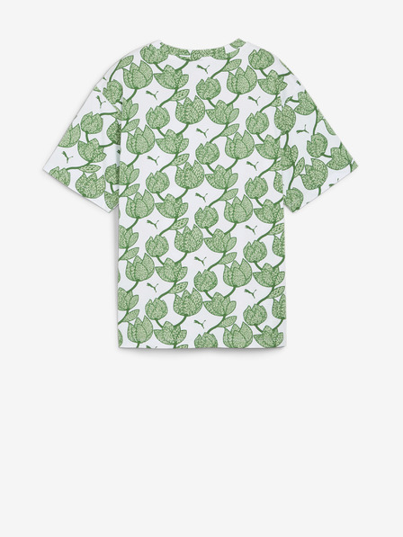 Puma Bílo-zelené dámské vzorované tričko Puma ESS+ Blossom AOP Tee