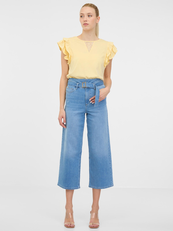 Orsay Žluté dámské tričko s kárkým rukávem ORSAY