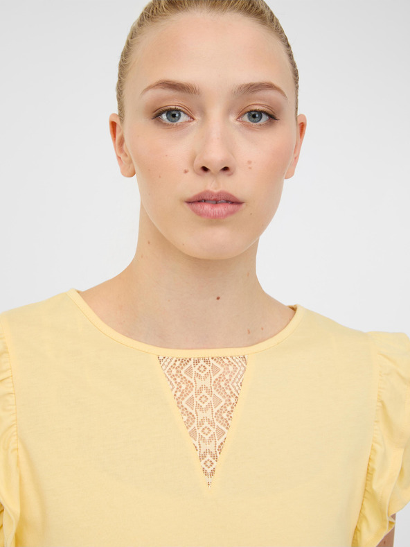 Orsay Žluté dámské tričko s kárkým rukávem ORSAY