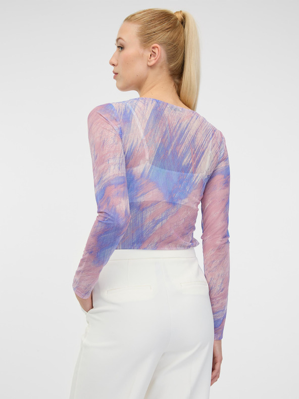 Orsay Světle růžové dámské vzorované tričko s dlouhým rukávem ORSAY