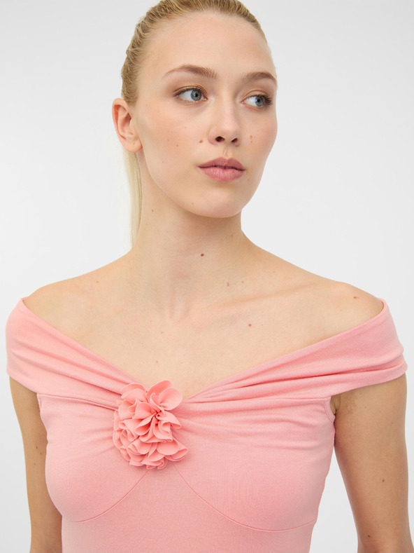 Orsay Světle růžové dámské tričko s krátkým rukávem s aplikací ORSAY