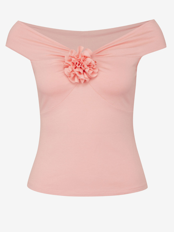 Orsay Světle růžové dámské tričko s krátkým rukávem s aplikací ORSAY