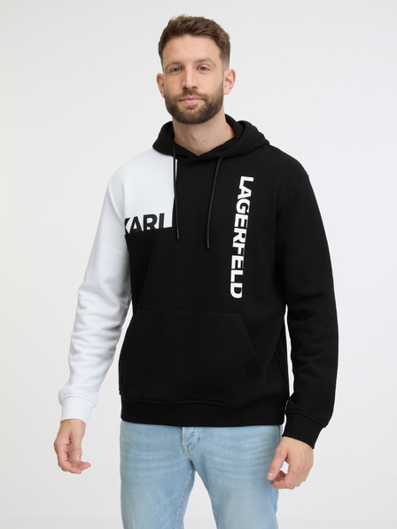Karl Lagerfeld Bílo-černá pánská mikina s kapucí KARL LAGERFELD
