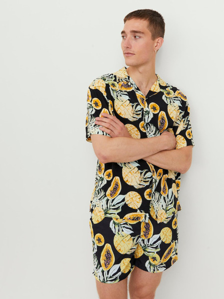 Jack & Jones Černo-oranžová pánská vzorovaná košile s krátkým rukávem Jack & Jones Luke