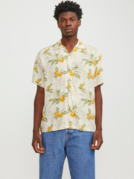 Jack & Jones Béžovo-oranžová pánská vzorovaná košile s krátkým rukávem Jack & Jones Luke