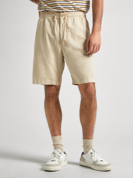 Pepe Jeans Béžové lněné pánské kraťasy Pepe Jeans