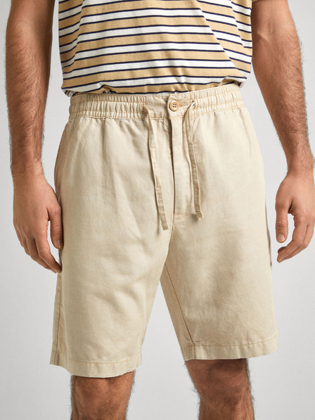 Pepe Jeans Béžové lněné pánské kraťasy Pepe Jeans