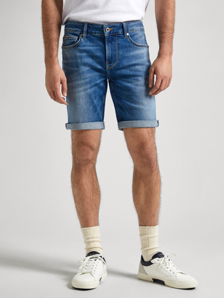Pepe Jeans Modré pánské džínové kraťasy Pepe Jeans