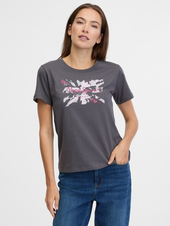 Pepe Jeans Šedé dámské tričko s potiskem Pepe Jeans