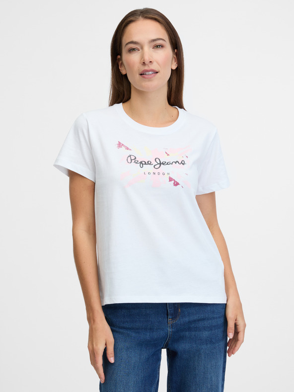Pepe Jeans Bílé dámské tričko s potiskem Pepe Jeans