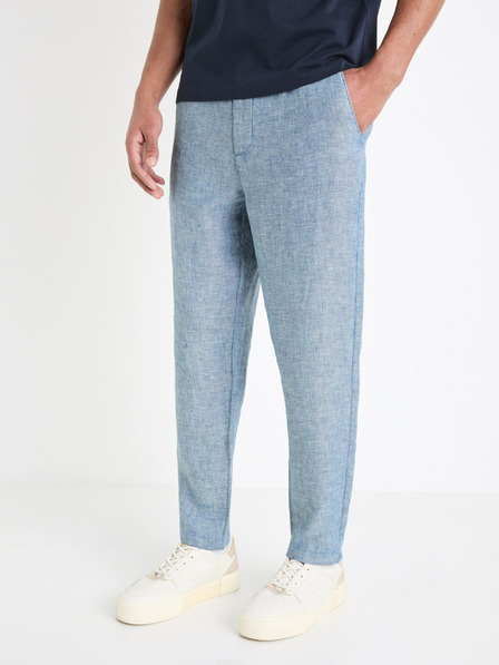 Celio Modré pánské lněné kalhoty Celio Dolinus