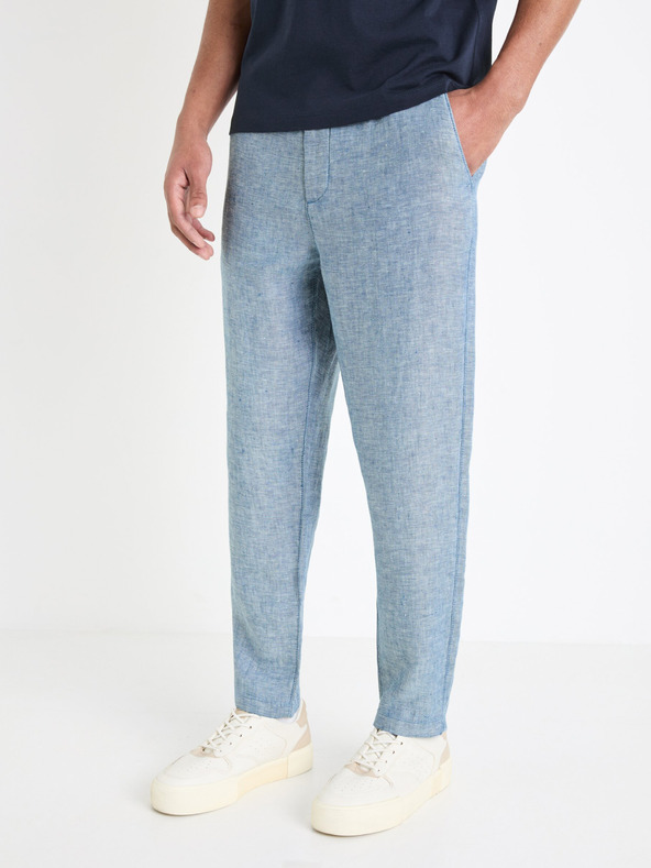 Celio Modré pánské lněné kalhoty Celio Dolinus