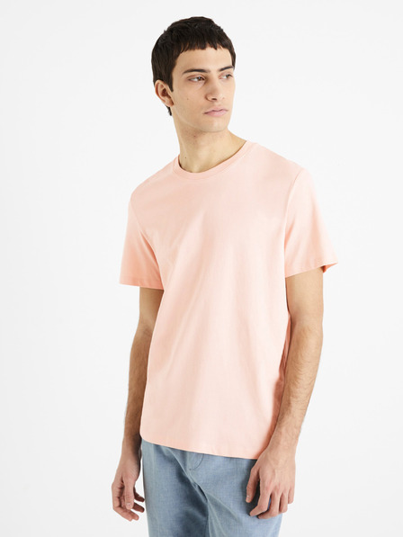 Celio Růžové pánské basic tričko Celio Tebase