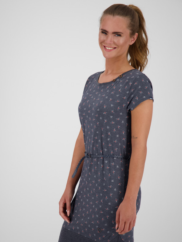 Alife and Kickin Tmavě šedé dámské vzorované krátké šaty s páskem Alife and Kickin