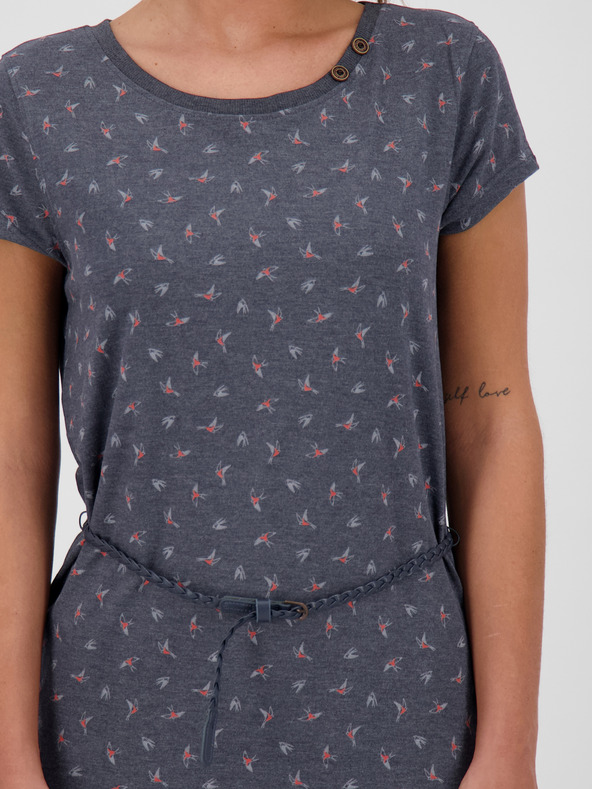 Alife and Kickin Tmavě šedé dámské vzorované krátké šaty s páskem Alife and Kickin