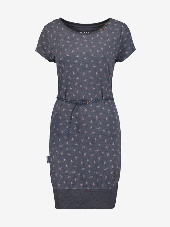 Alife and Kickin Tmavě šedé dámské vzorované krátké šaty s páskem Alife and Kickin