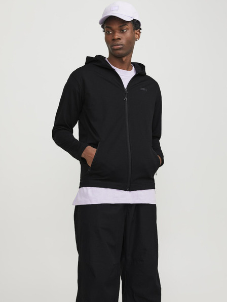 Jack & Jones Černá pánská mikina na zip s kapucí Jack & Jones Cloud