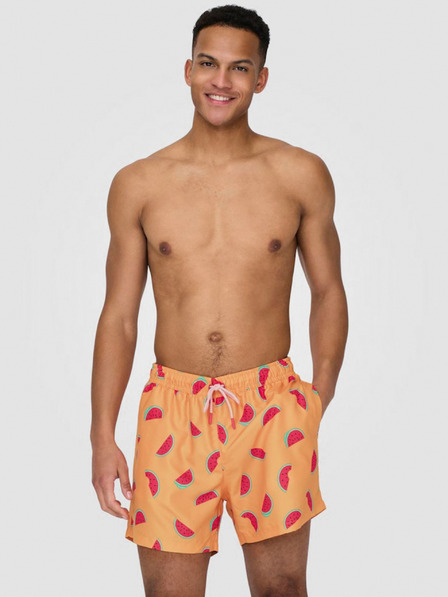 ONLY & SONS Oranžové pánské vzorované plavky ONLY & SONS Ted