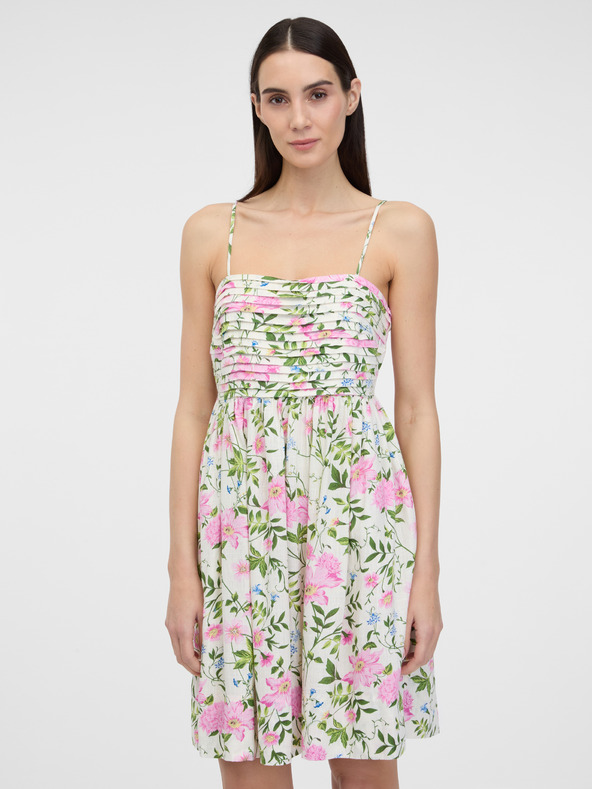 Orsay Béžové dámské šaty ke kolenům se lnem ORSAY